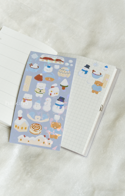 Cozy Winter Bears Sticker Sheet - Holographic